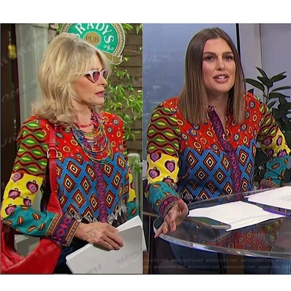 ALICE OLIVIA Silk Colorblock Patchwork Print Long Sleeve Embroidered Trim Top XS - Picture 12 of 12